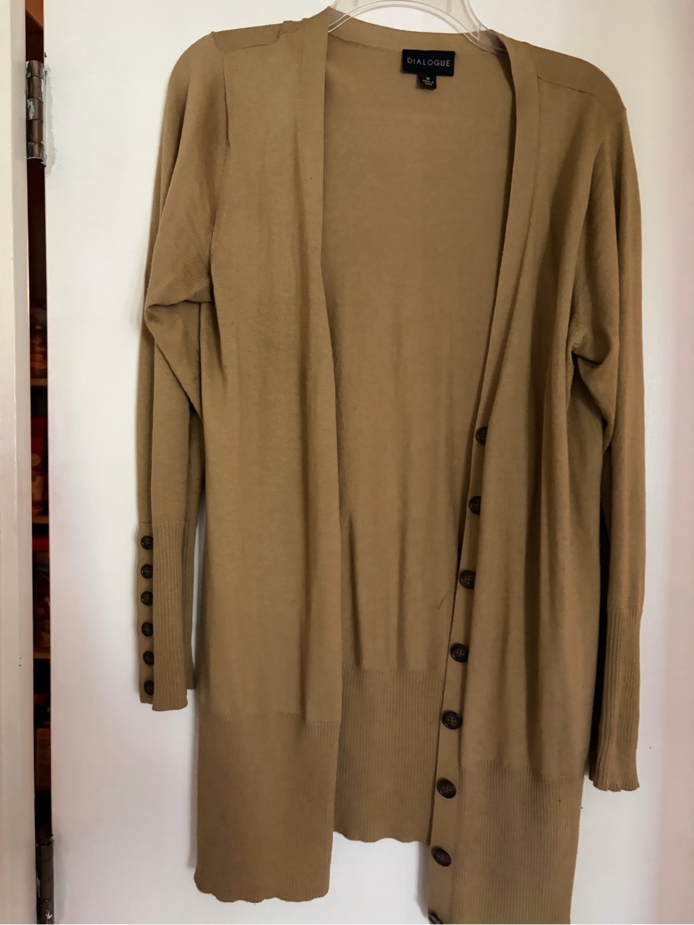 Dialogue Tan Button Front Cardigan Sz M Ribbed Button Cuff